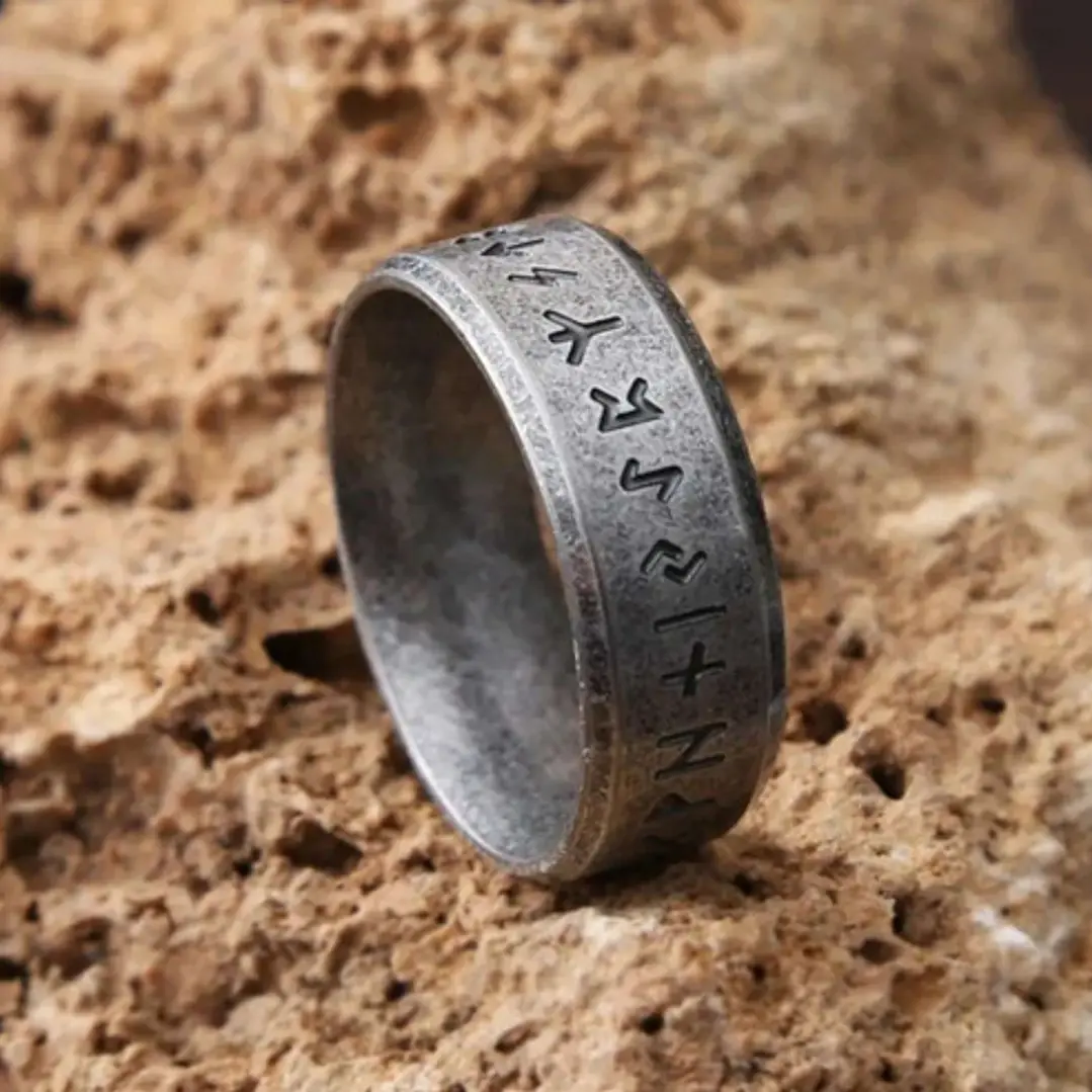 Anillo Vikingo Runas Estilo Vintage, Acero Inoxidable Unisex 4
