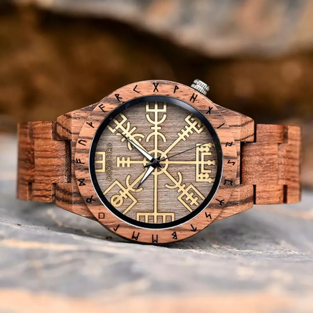 Reloj Vikingo Vegvísir Madera Bambú, Hombre 4