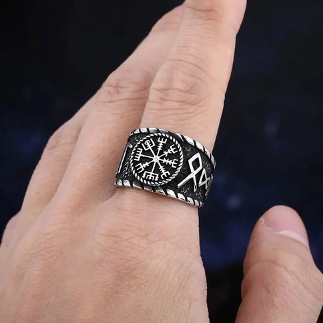 Anillo Vikingo Vegvísir - Runas, Unisex, Acero Inoxidable 2