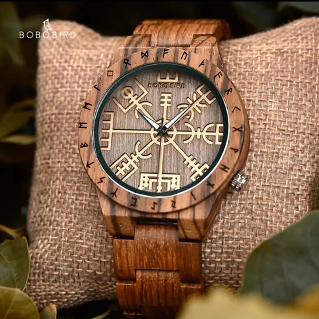Reloj Vikingo Vegvísir Madera Bambú, Hombre 5