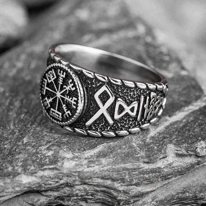 Anillo Vikingo Vegvísir - Runas, Unisex, Acero Inoxidable 3