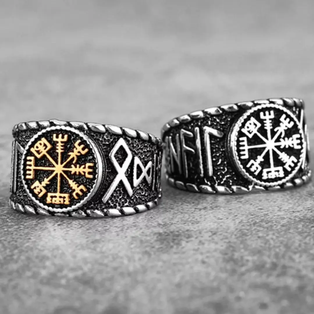 Anillo Vikingo Vegvísir - Runas, Unisex, Acero Inoxidable 5
