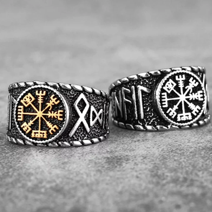 Anillo Vikingo Vegvísir - Runas, Unisex, Acero Inoxidable 5