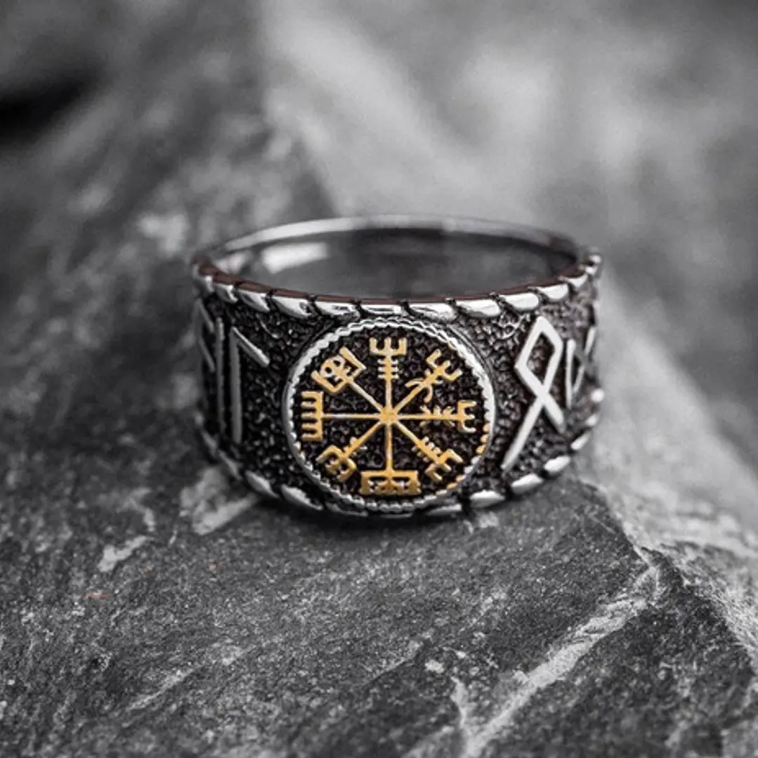 Anillo Vikingo Vegvísir - Runas, Unisex, Acero Inoxidable 4