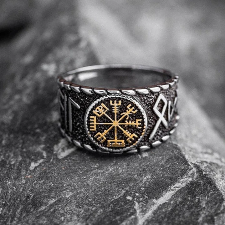 Anillo Vikingo Vegvísir - Runas, Unisex, Acero Inoxidable 4