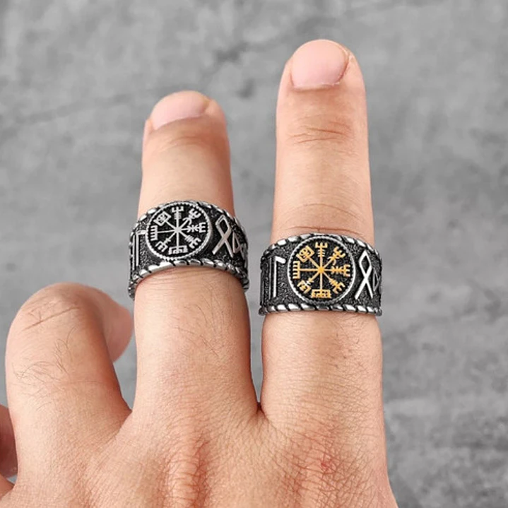 Anillo Vikingo Vegvísir - Runas, Unisex, Acero Inoxidable 6
