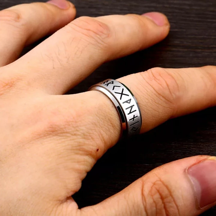 Anillo Vikingo Runas Spinner Unisex, Acero Inox. Plateado 3
