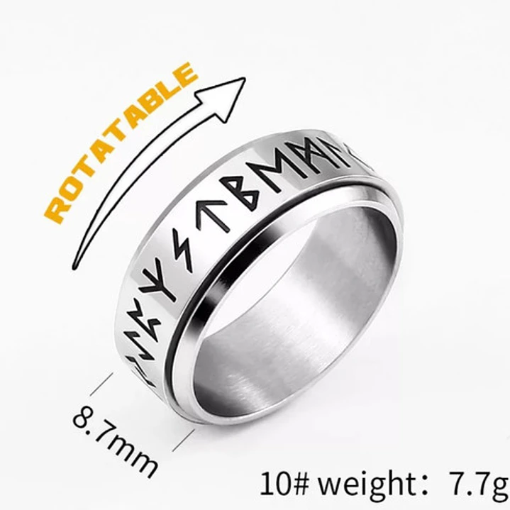 Anillo Vikingo Runas Spinner Unisex, Acero Inox. Plateado 4