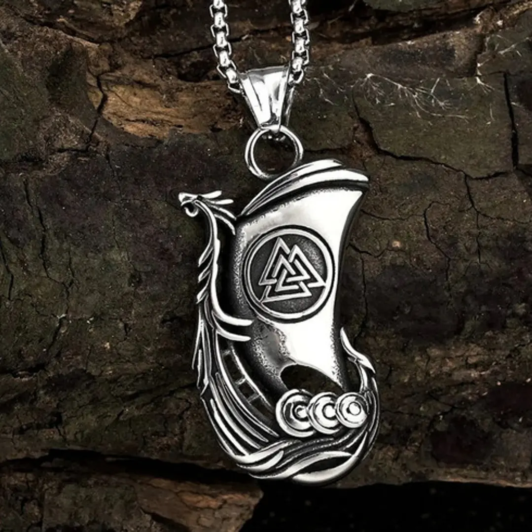 Collar Vikingo Drakkar-valknut, Acero Inoxidable, Hombre 2