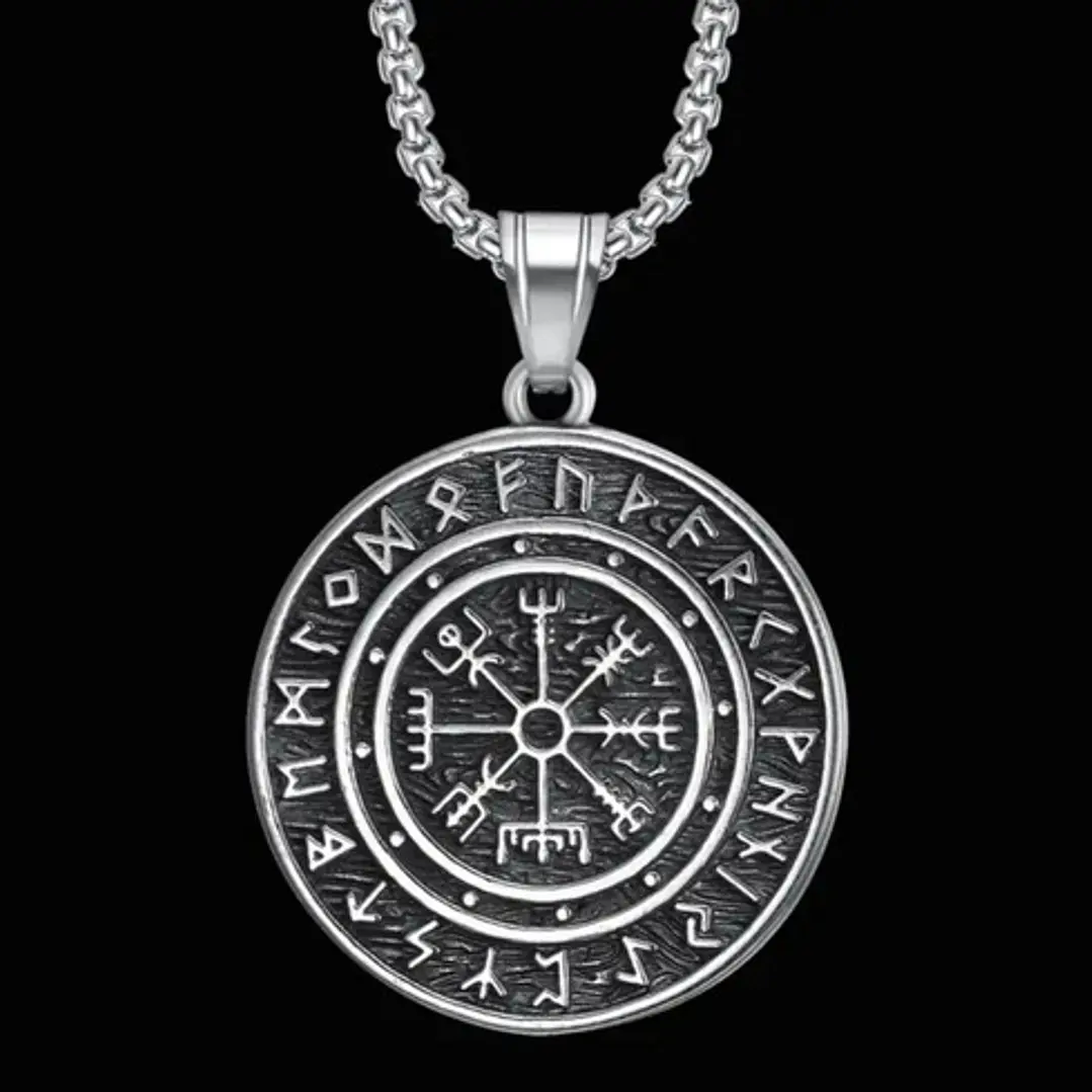 Collar Vikingo Con Runa Vegvísir, Acero Inoxidable, Hombre 2