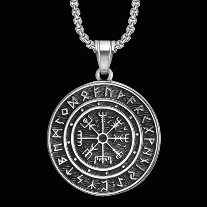 Collar Vikingo Con Runa Vegvísir, Acero Inoxidable, Hombre 2