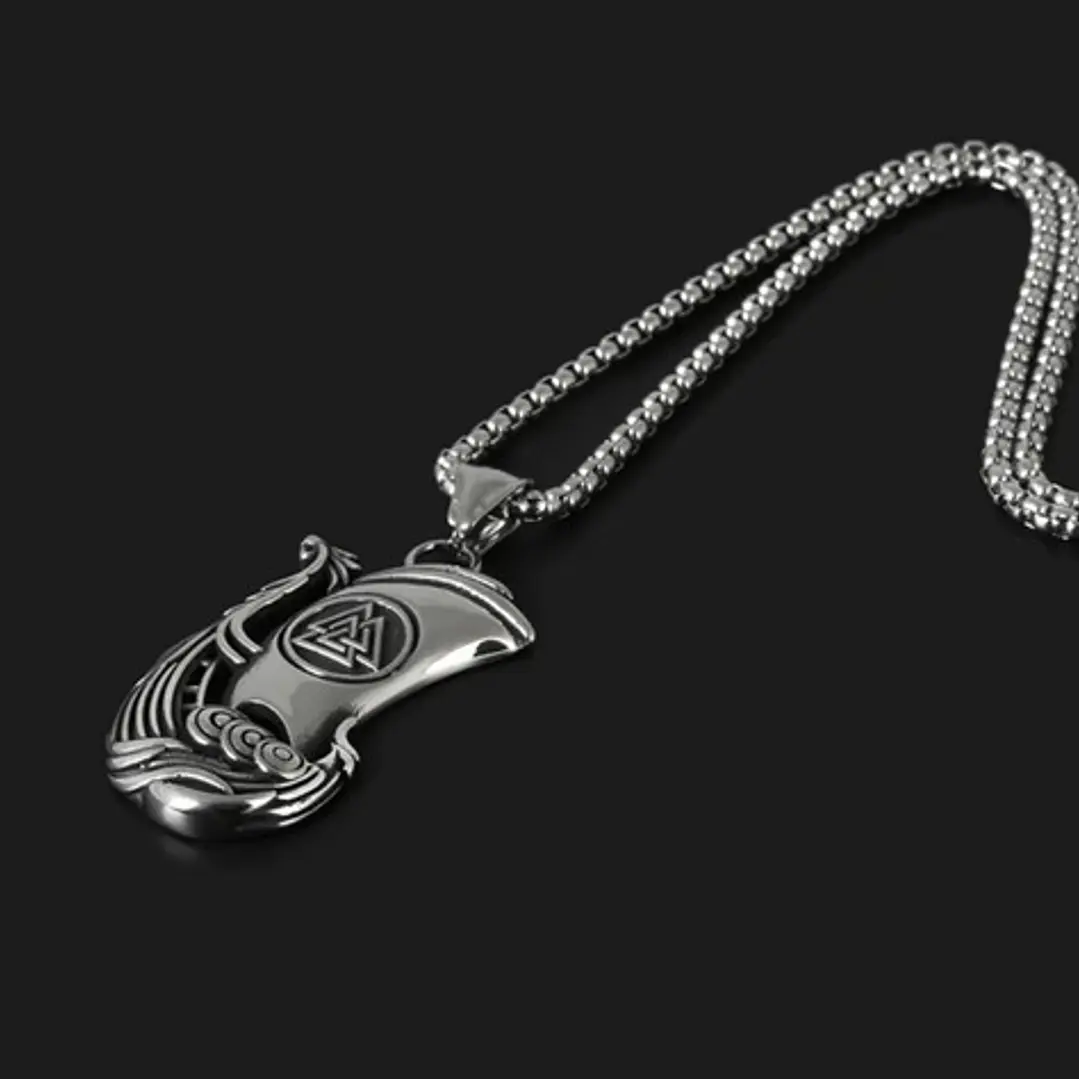 Collar Vikingo Drakkar-valknut, Acero Inoxidable, Hombre 3