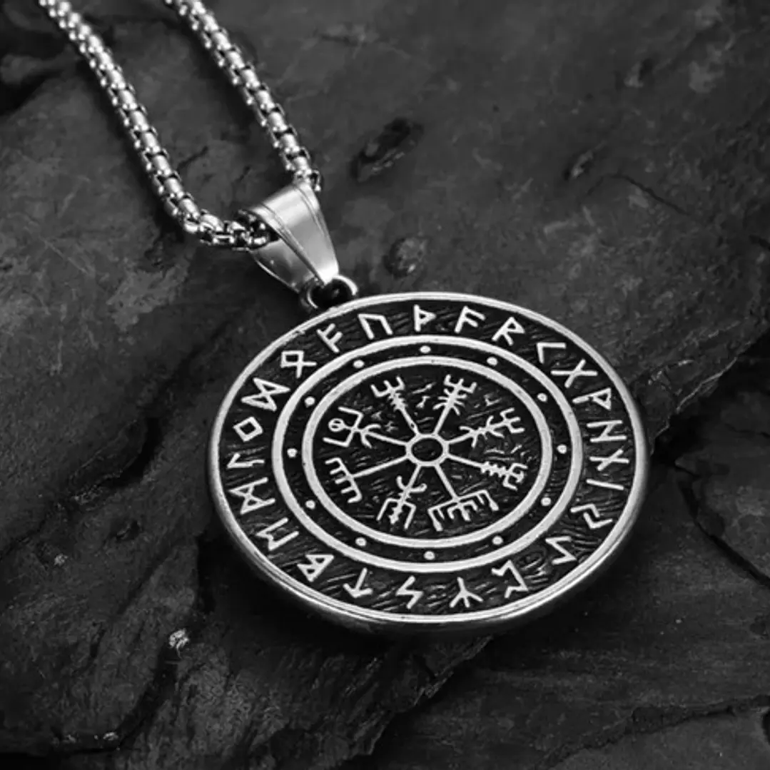 Collar Vikingo Con Runa Vegvísir, Acero Inoxidable, Hombre 4