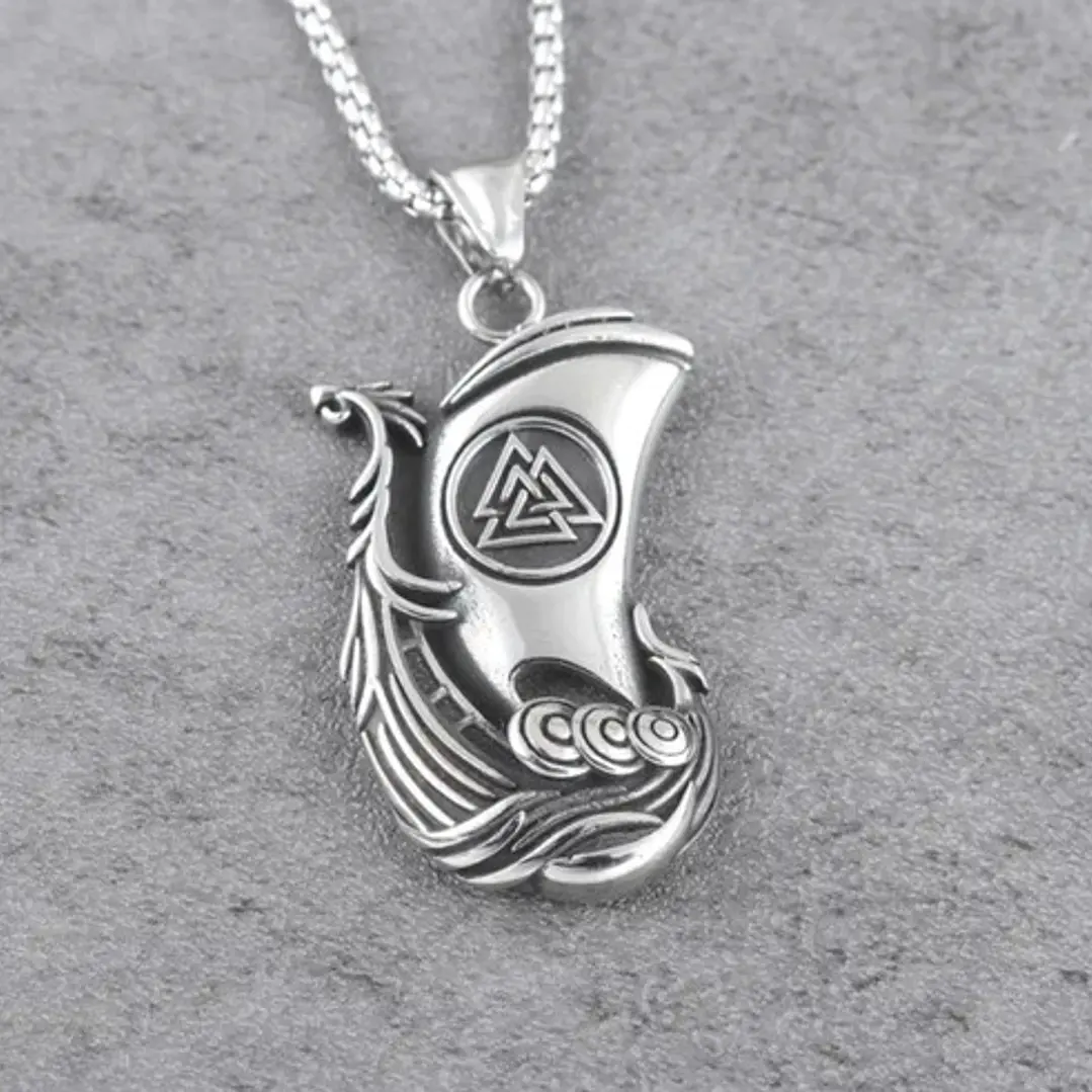 Collar Vikingo Drakkar-valknut, Acero Inoxidable, Hombre 5