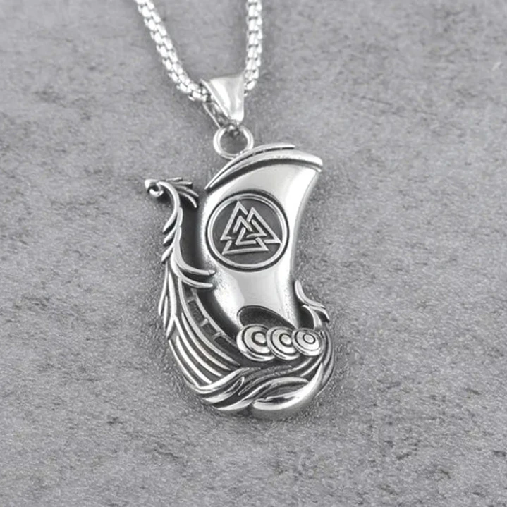 Collar Vikingo Drakkar-valknut, Acero Inoxidable, Hombre 5