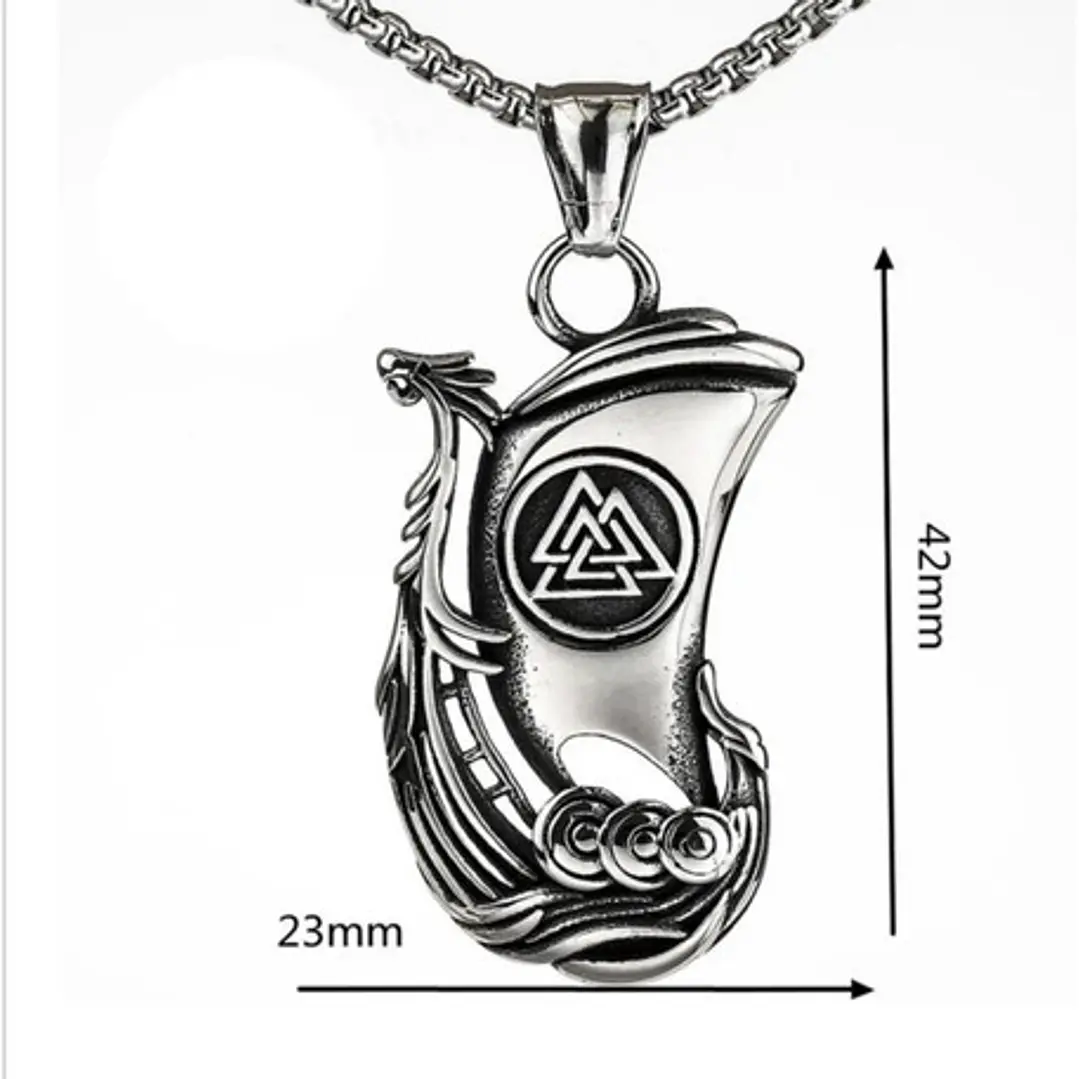 Collar Vikingo Drakkar-valknut, Acero Inoxidable, Hombre 6