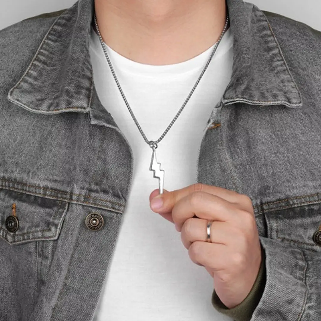 Collar Rayo, Acero Inoxidable, Moda Hombre 4