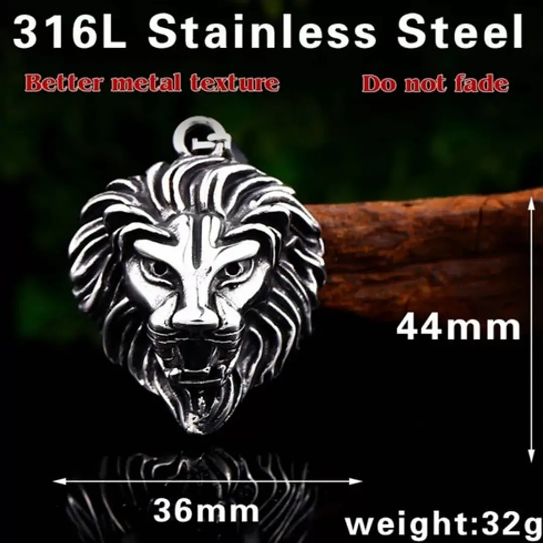 Collar León, Acero Inoxidable, Hombre 5