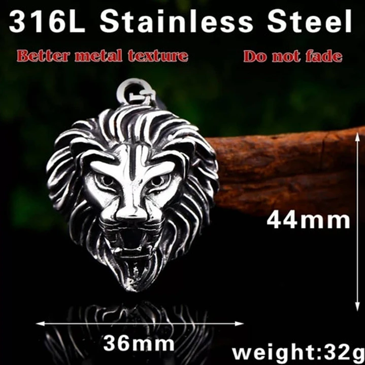 Collar León, Acero Inoxidable, Hombre 5