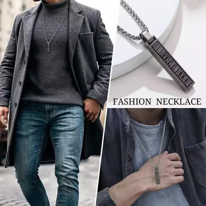 Collar Romano Minimalista, Acero Inoxidable, Hombre 14