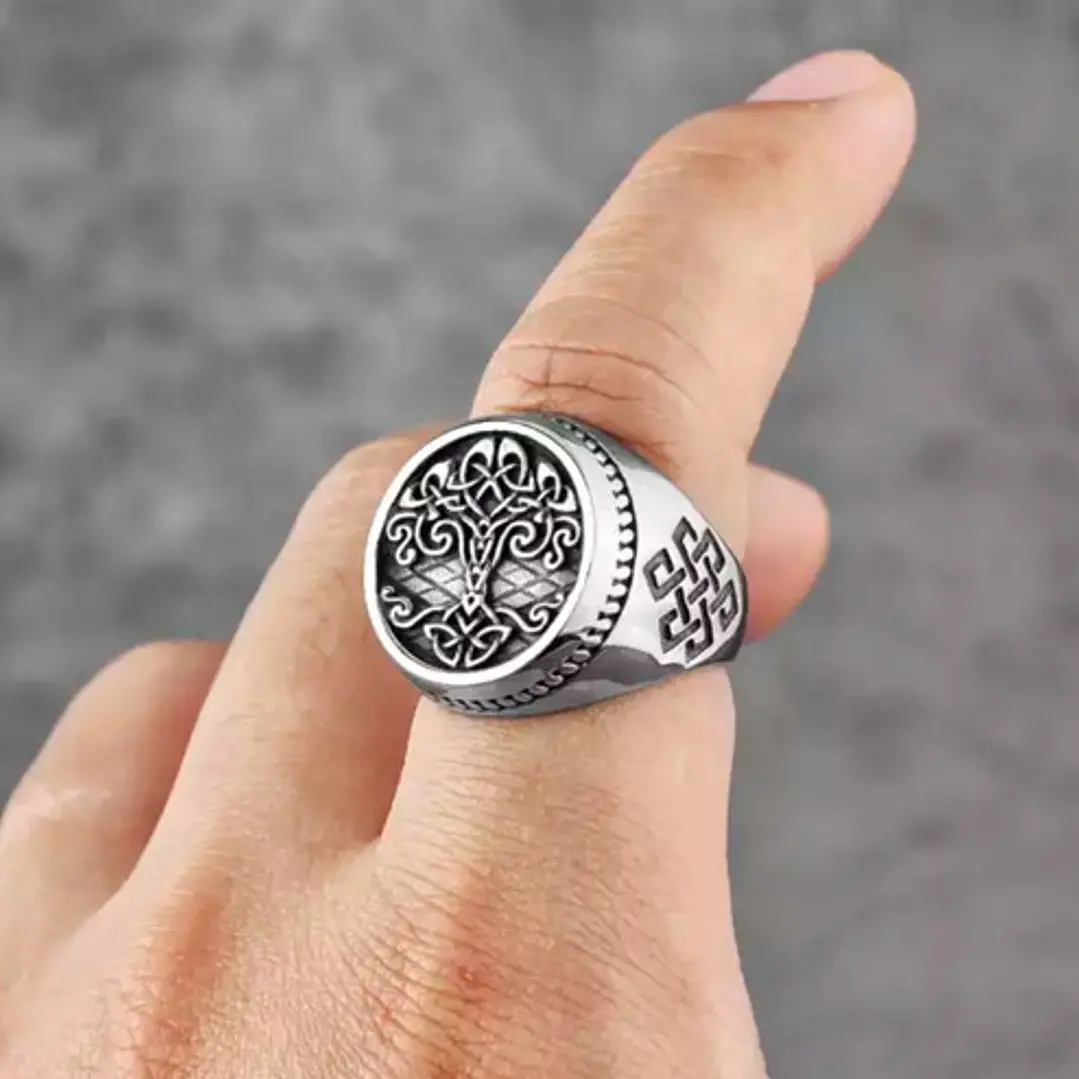 Anillo Vikingo Yggdrasil, Acero Inoxidable, Hombre 2