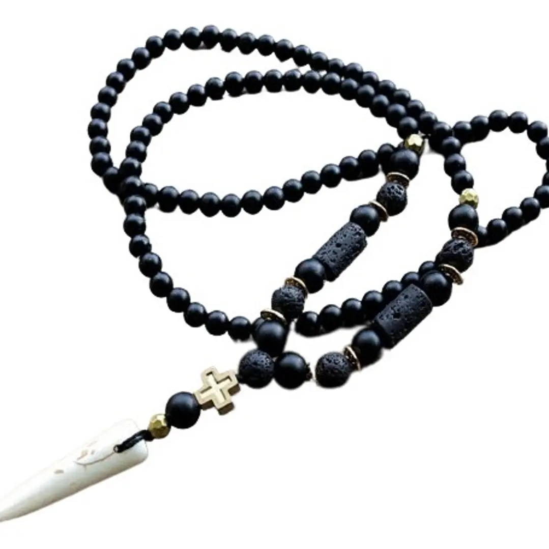 Collar Piedras Naturales, Ónix Opaco Y Piedra Volcánica 1
