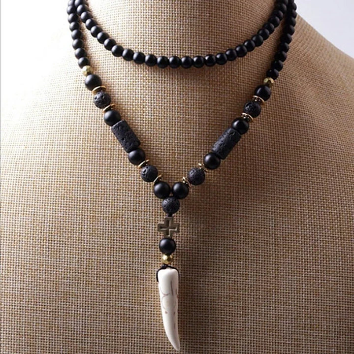 Collar Piedras Naturales, Ónix Opaco Y Piedra Volcánica 2