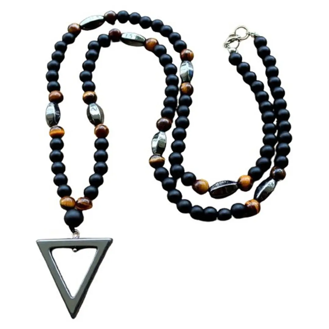 Collar Piedras Naturales Ónix Opaco Y Hematita, Hombre 1