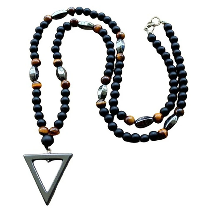 Collar Piedras Naturales Ónix Opaco Y Hematita, Hombre 1