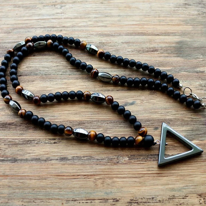 Collar Piedras Naturales Ónix Opaco Y Hematita, Hombre 3