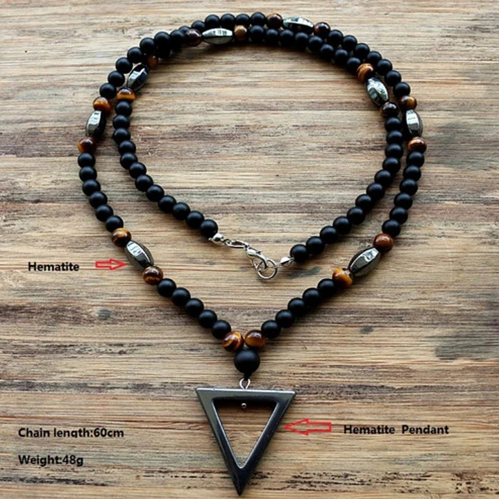 Collar Piedras Naturales Ónix Opaco Y Hematita, Hombre 4