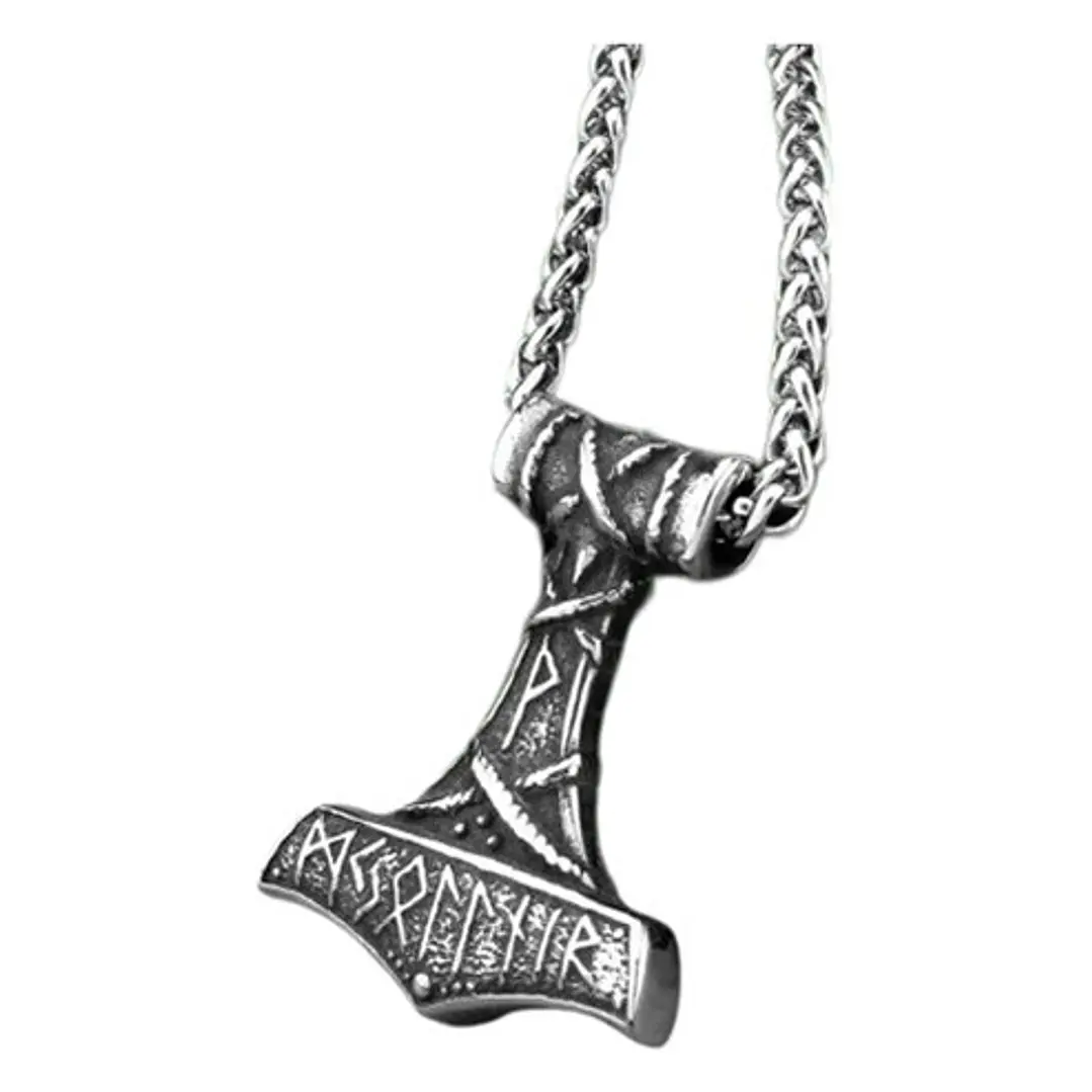 Collar Vikingo Martillo De Thor, Con Runas, Acero Inoxidable 1