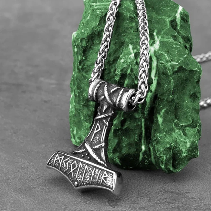 Collar Vikingo Martillo De Thor, Con Runas, Acero Inoxidable 2