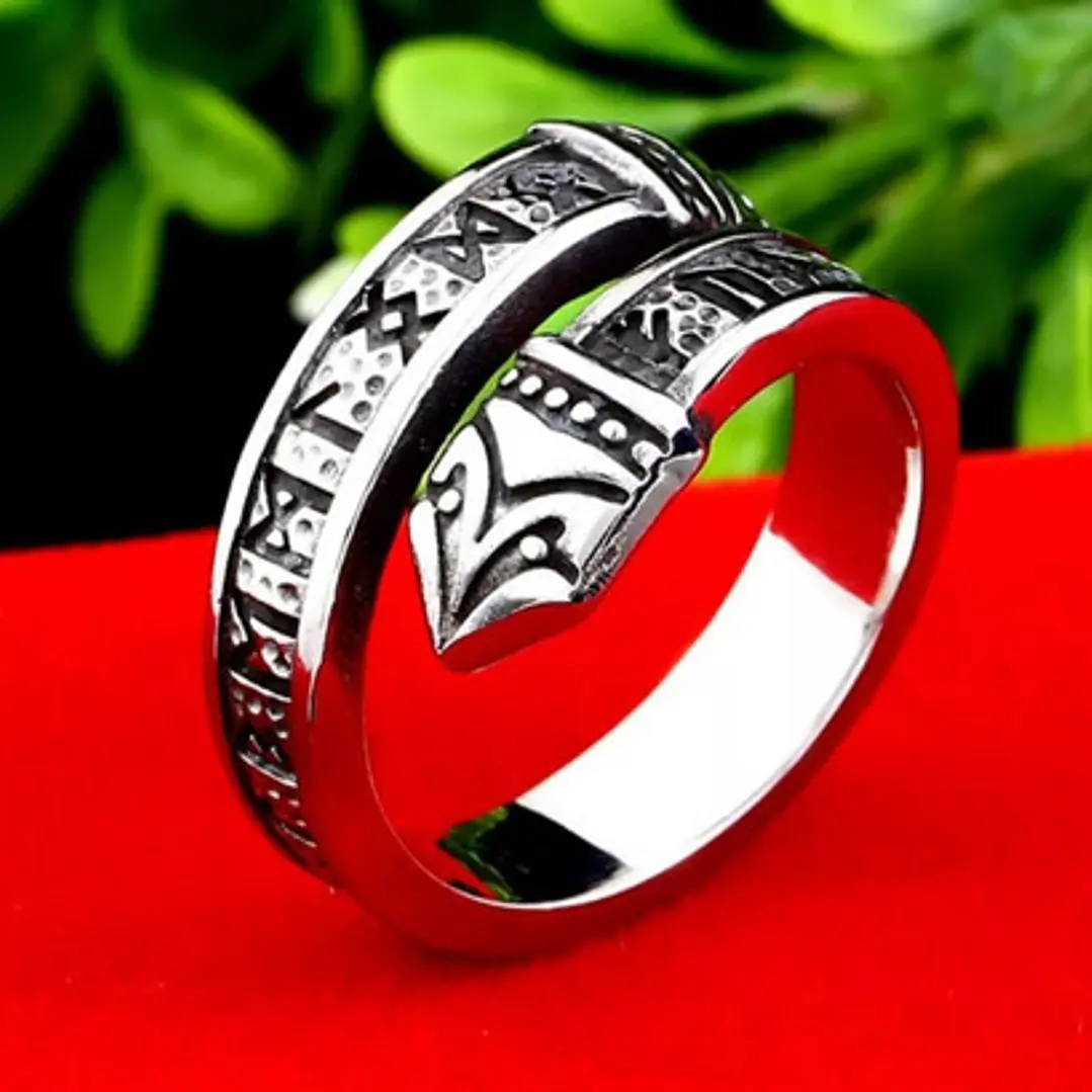 Anillo Vikingo Dragón Runas Nórdicas, Acero Inoxidable 2