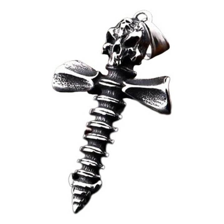 Collar Calavera Cruz, Acero Inoxidable, Hombre 1