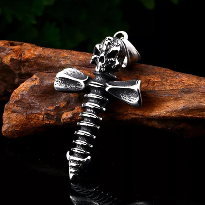 Collar Calavera Cruz, Acero Inoxidable, Hombre 2