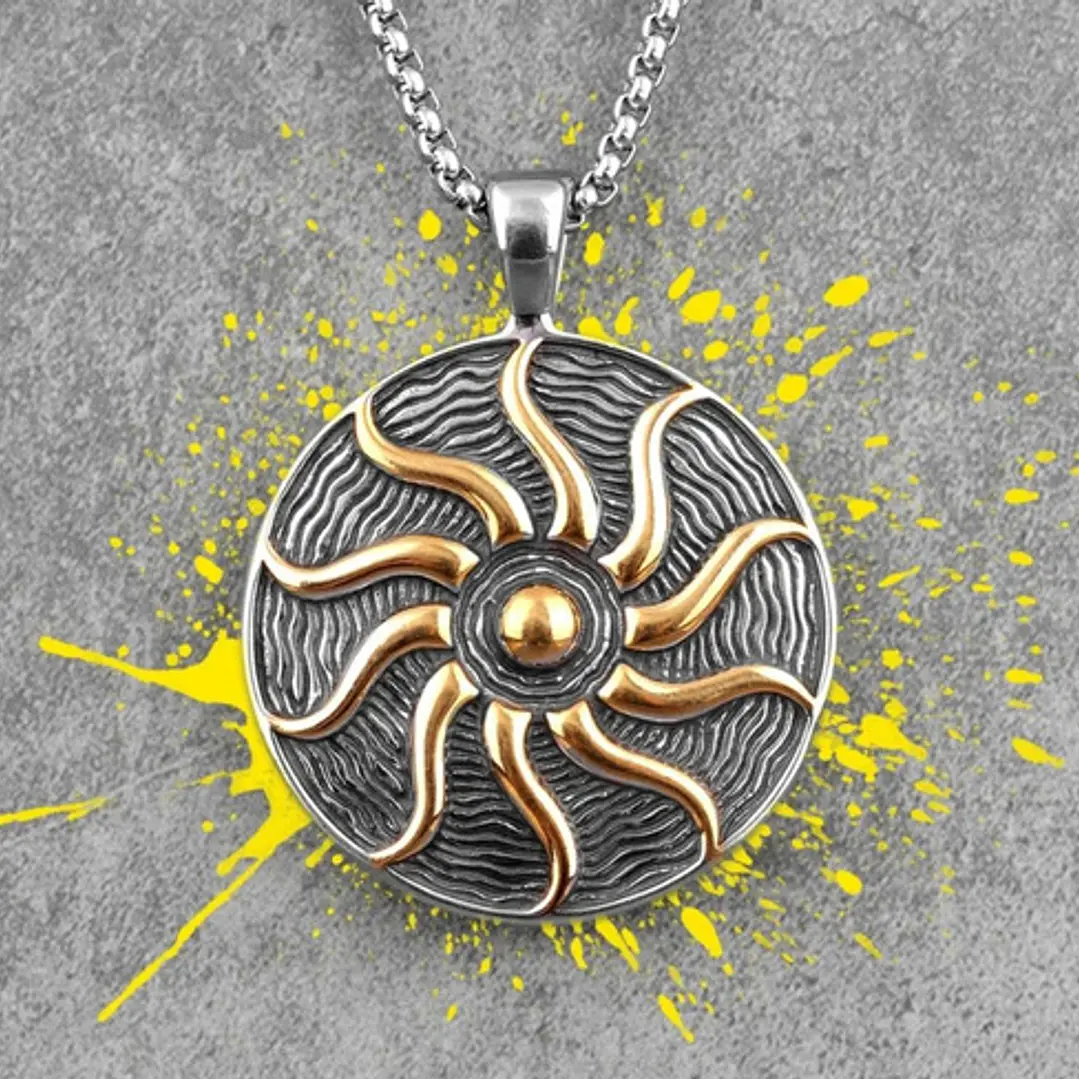 Collar Medallón Sol, Acero Inoxidable, Hombre Mujer 4