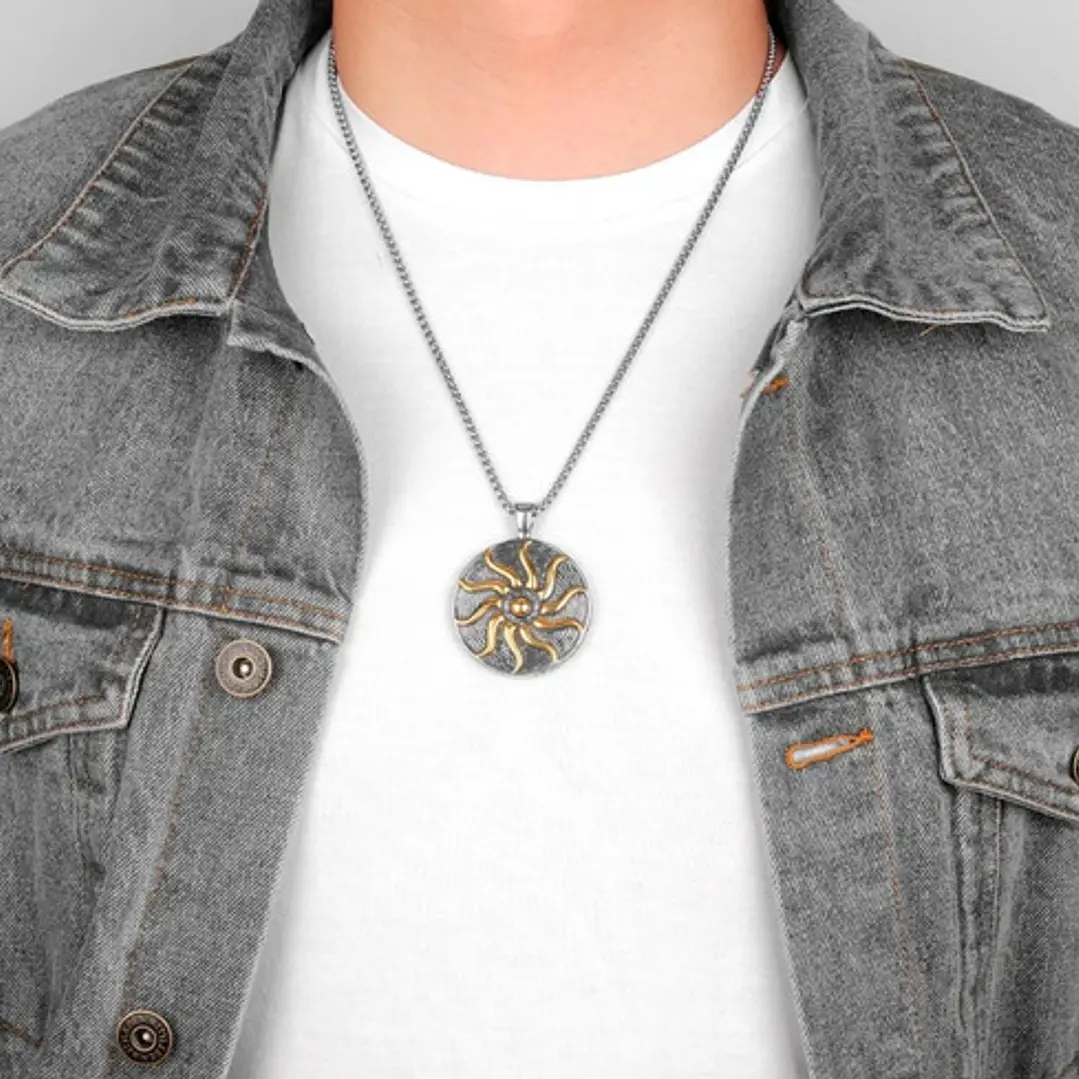 Collar Medallón Sol, Acero Inoxidable, Hombre Mujer 5