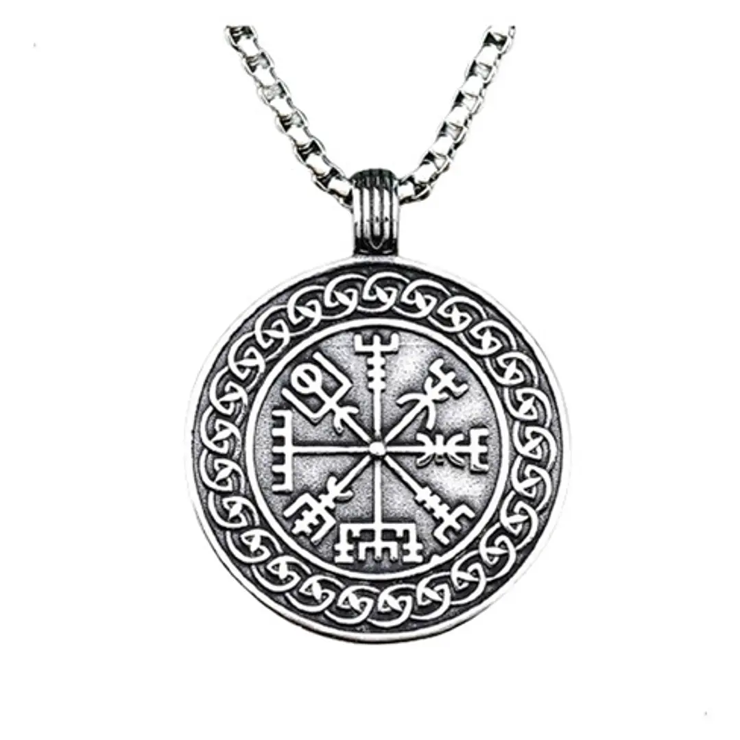 Collar Vikingo Runa Vegvísir, Acero Inoxidable Hombre  Mujer 1