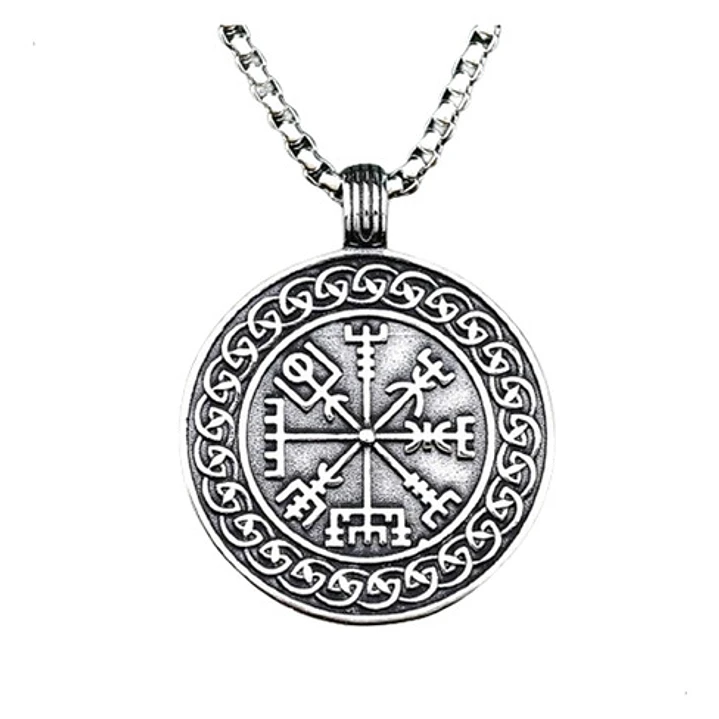 Collar Vikingo Runa Vegvísir, Acero Inoxidable Hombre  Mujer 1