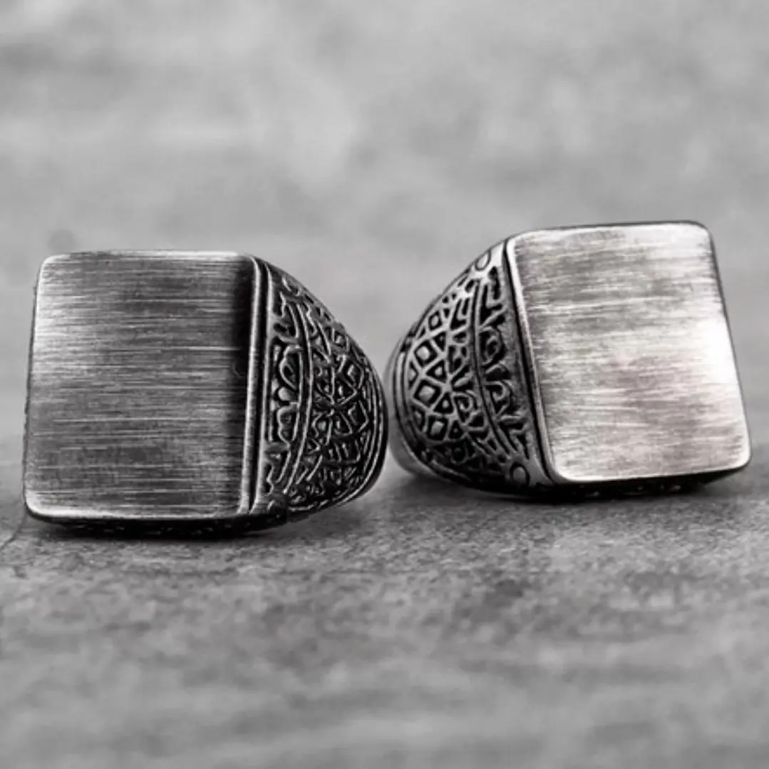 Anillo Cuadrado Retro, Acero Inoxidable, Hombre 2