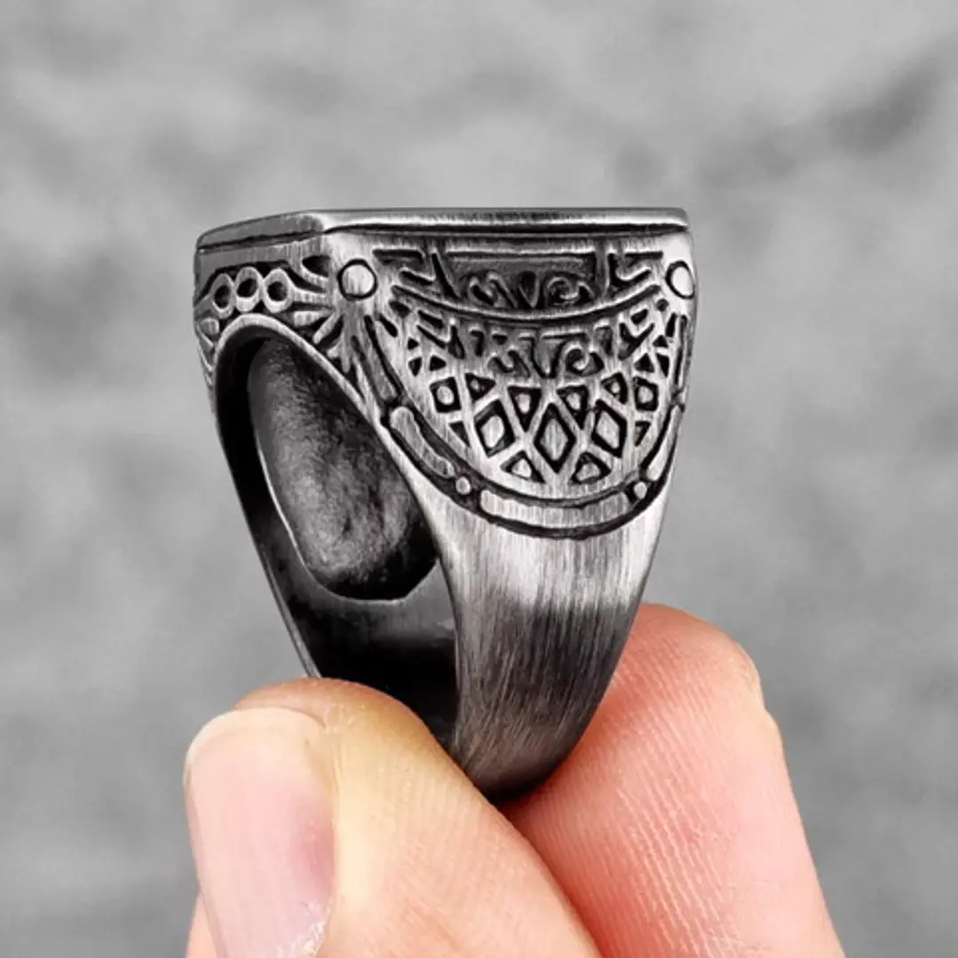 Anillo Cuadrado Retro, Acero Inoxidable, Hombre 3