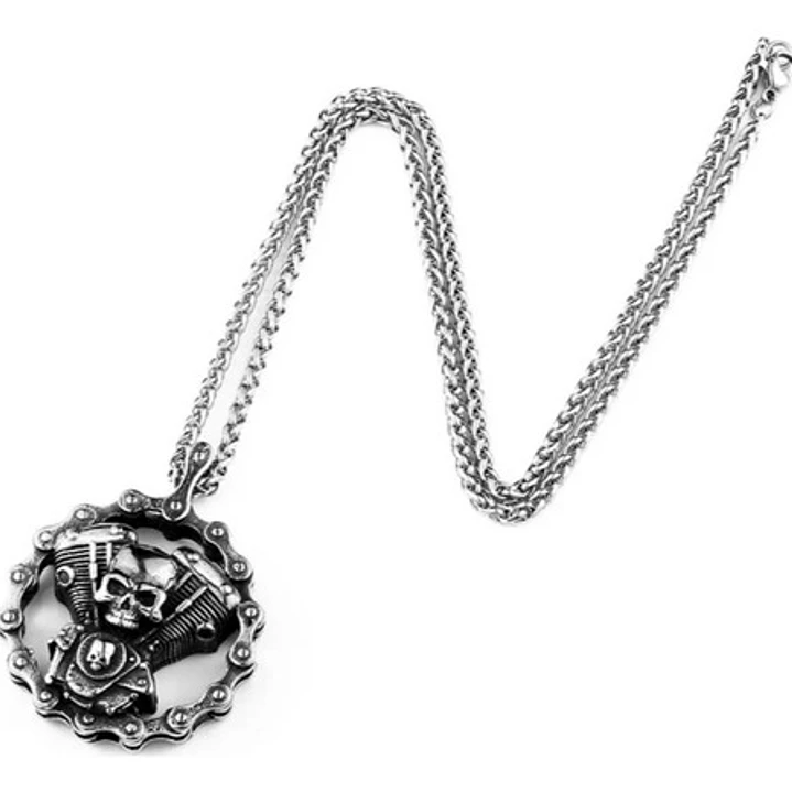Collar Calavera Rock Motoquero, Acero Inoxidable, Hombre 3