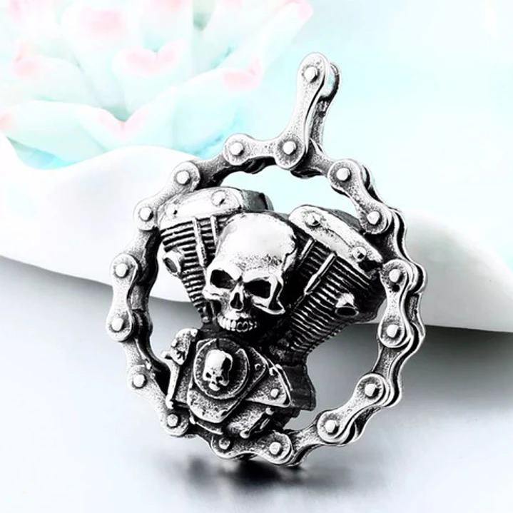 Collar Calavera Rock Motoquero, Acero Inoxidable, Hombre 2