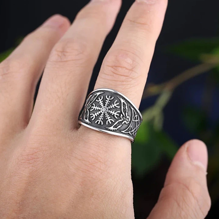 Anillo Vikingo Aegishjalmur Unisex, Acero Inoxidable 2