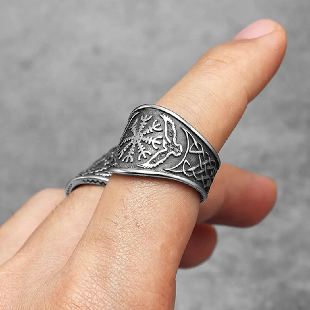 Anillo Vikingo Aegishjalmur Unisex, Acero Inoxidable 3