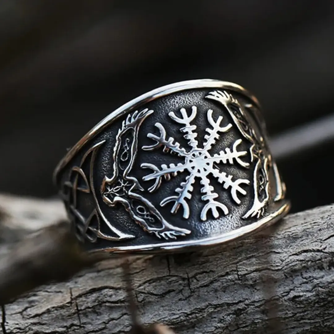 Anillo Vikingo Aegishjalmur Unisex, Acero Inoxidable 4