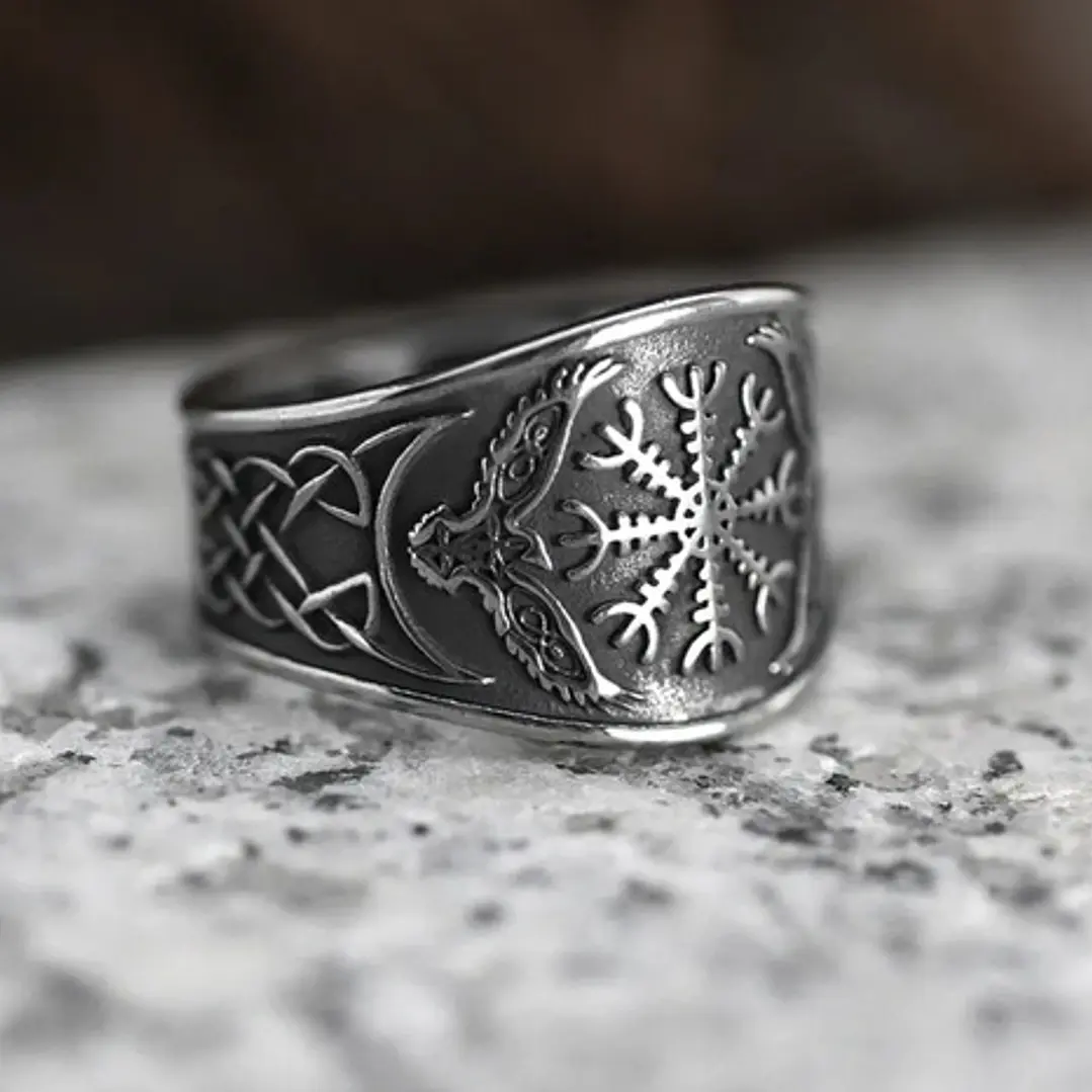 Anillo Vikingo Aegishjalmur Unisex, Acero Inoxidable 5