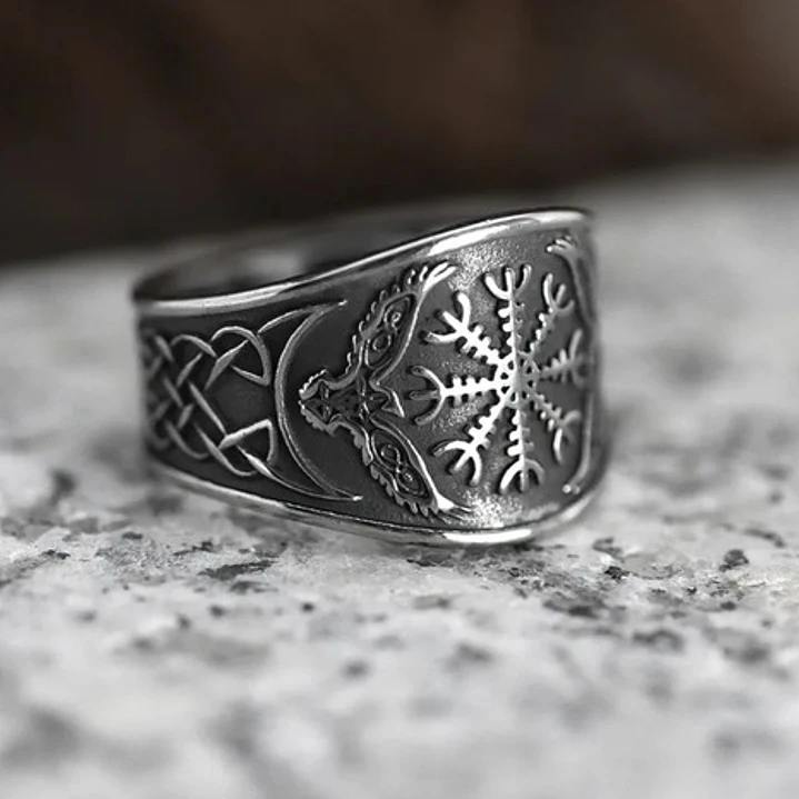 Anillo Vikingo Aegishjalmur Unisex, Acero Inoxidable 5