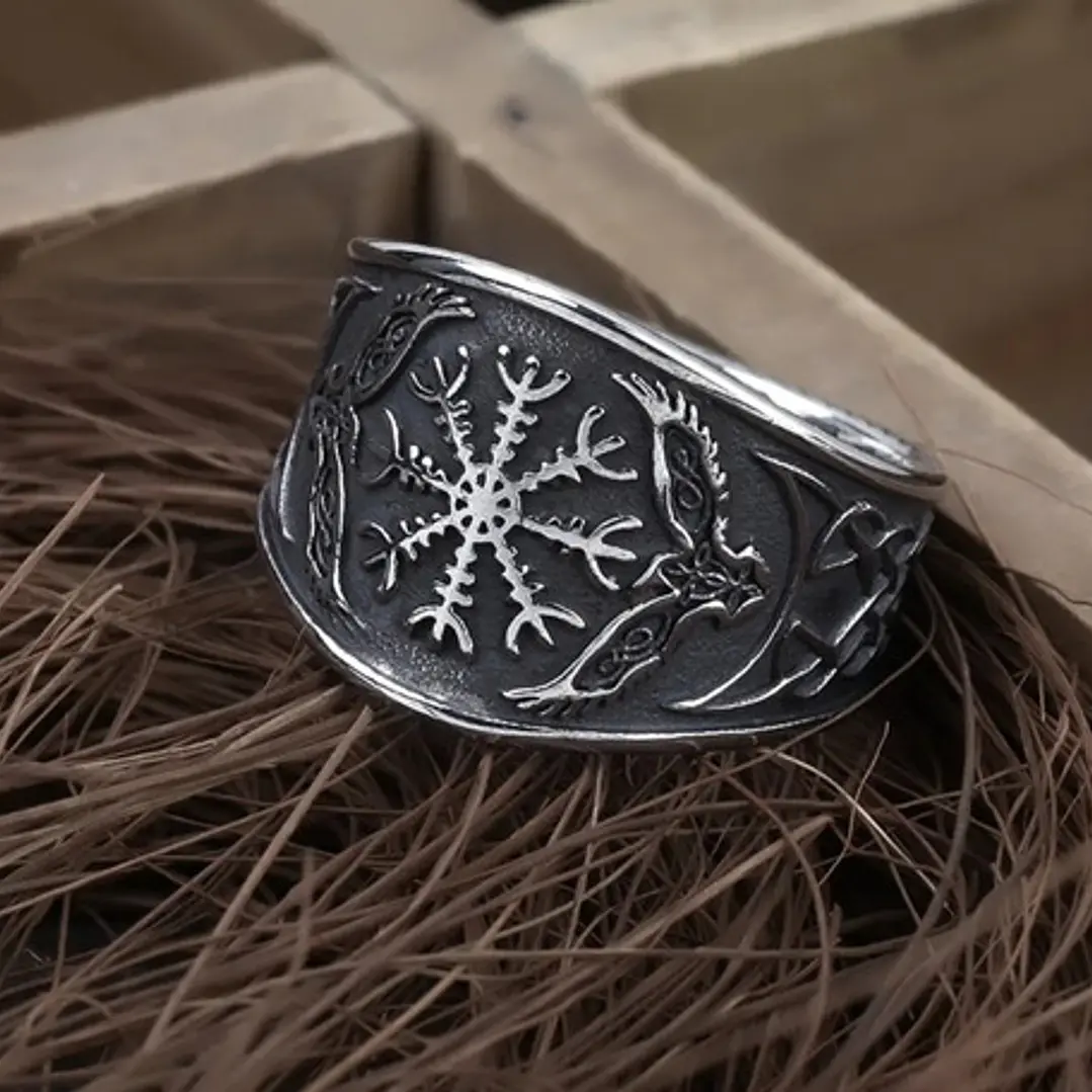 Anillo Vikingo Aegishjalmur Unisex, Acero Inoxidable 6